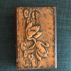 Vintage Copper Floral Embossed Box - 1970’s - Swan Design